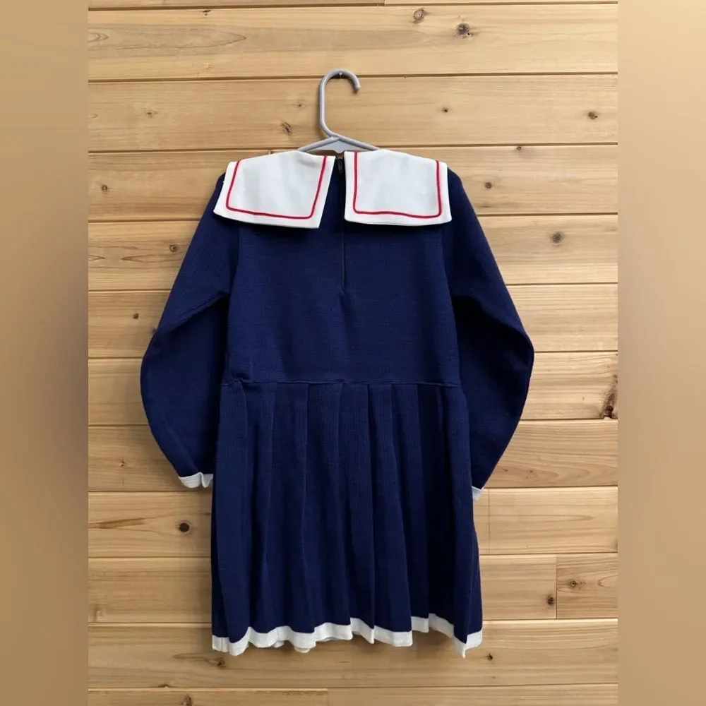 NWT Vintage Nann Knits Size 6X Long Sleeve Sailor Nautical Dress